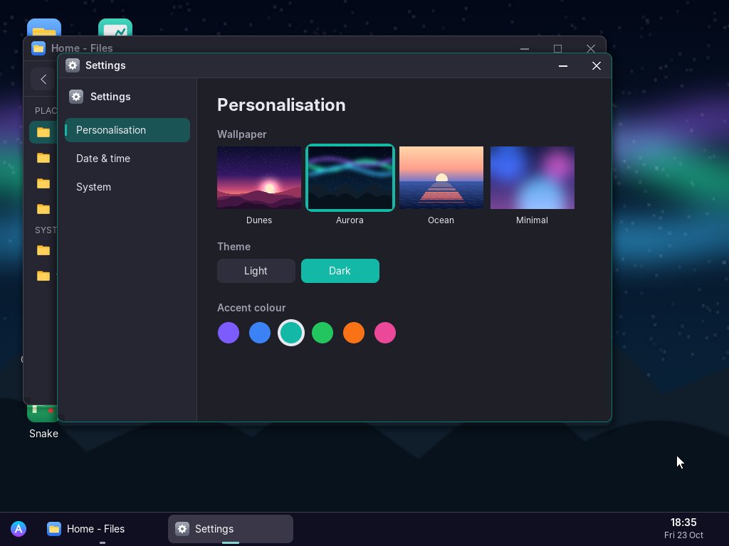 Settings in dark mode